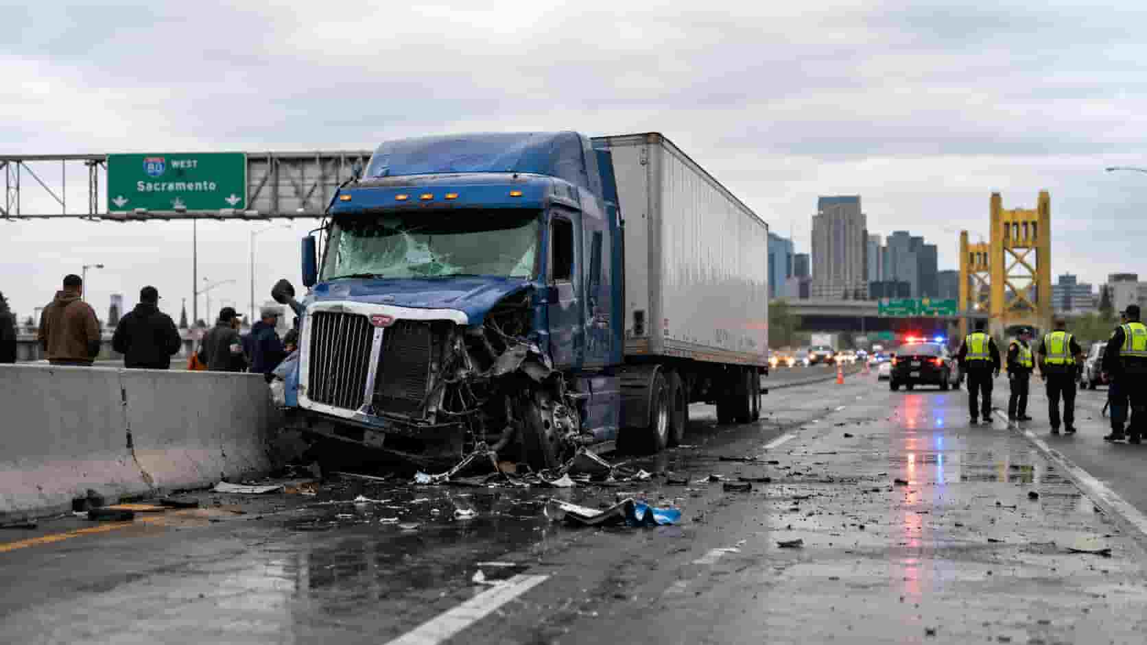 Professional photo of a heavy commercial truck on a major Sacramento highway, managed by Bedford Law Group injury attorneys